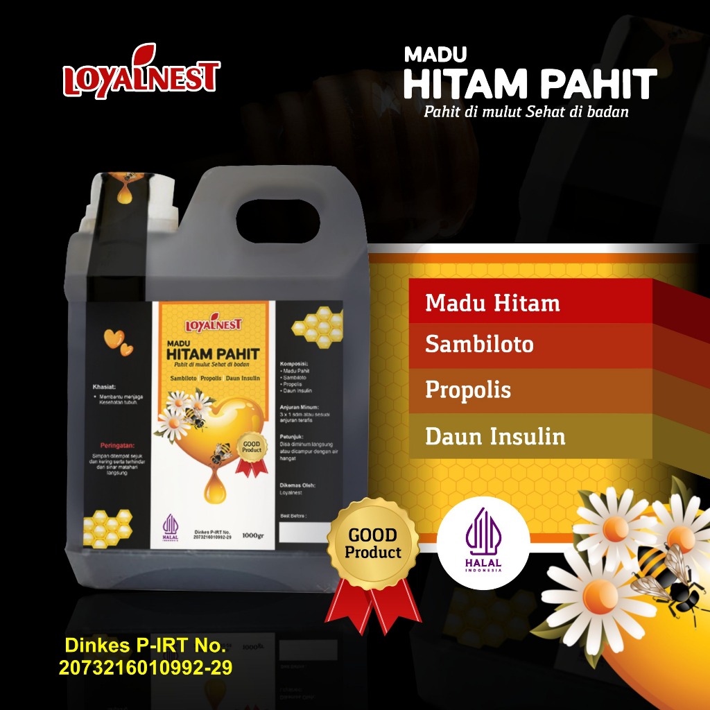 

Madu Hitam Pahit Loyalnest 1kg Original - Madu Hitam Pahit Sambiloto Propolis Daun Insulin