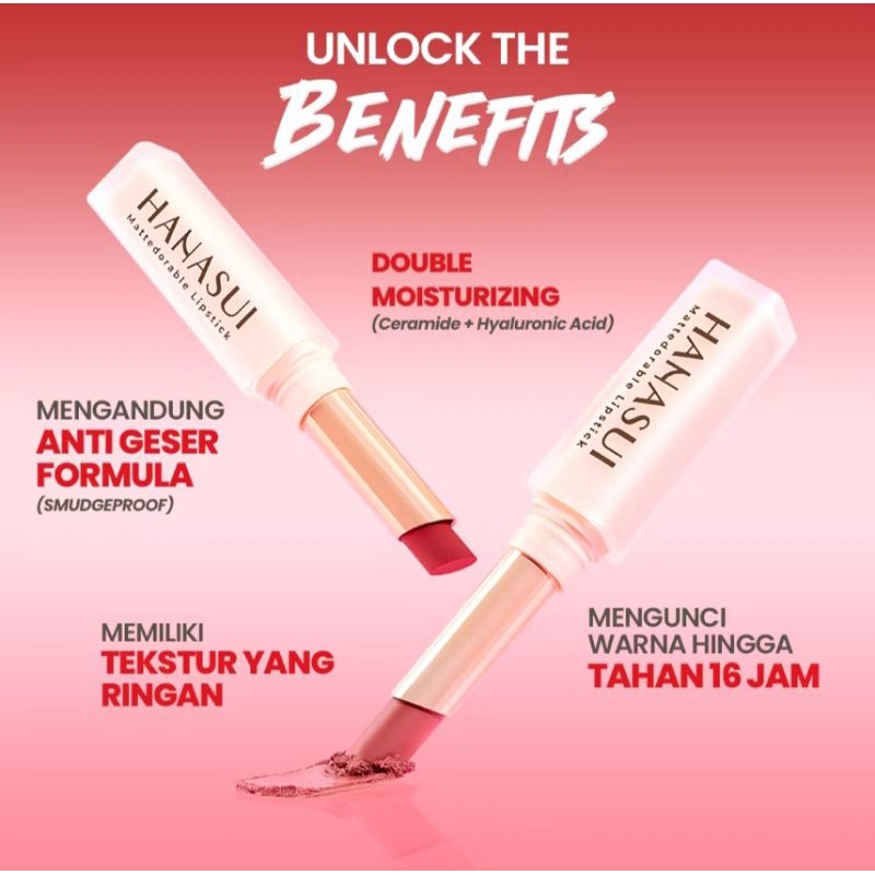Lipstik Hanasui Mattedorable Longlasting, warna intens