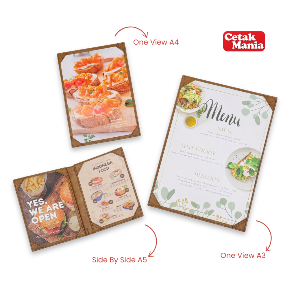 

MENU KULIT COFFEE SHOP ONE VIEW & TWO VIEW A4 A3 - BUKU MENU KULIT - MENU COVER LEATHER - CAFE RESTORAN HOTEL