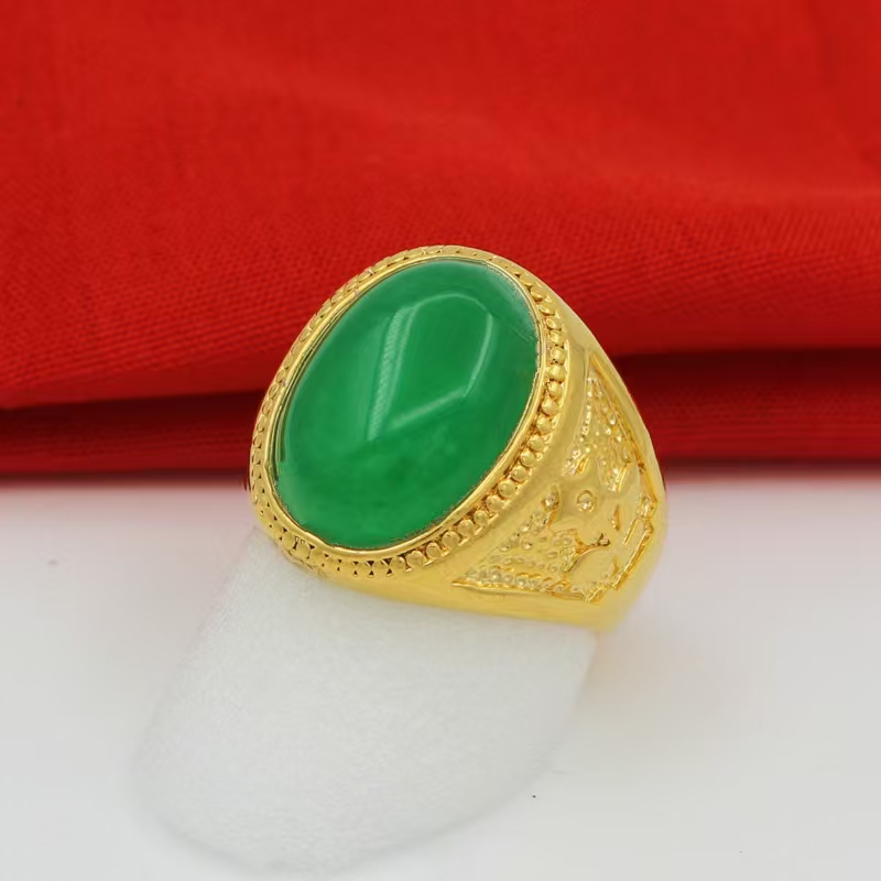 Cincin Hijau Pria Antik Emas Pasir Vietnam-MBJ9-1