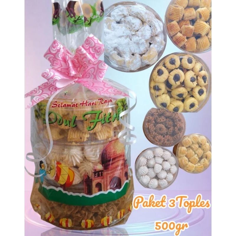 

Paket kue kering Lebaran / hampers idul fitri 3 toples 500 gram (homemade)