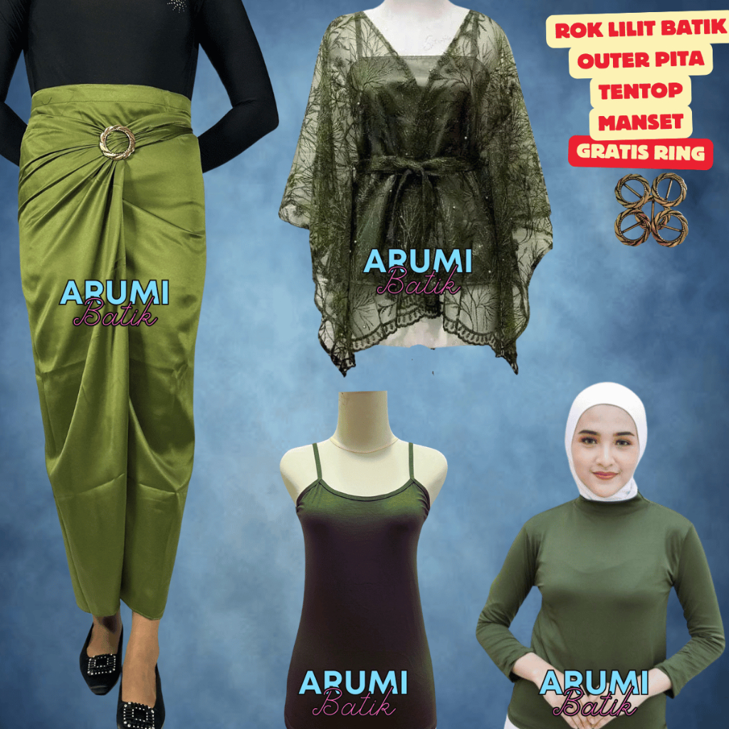 ONESET LILIT POLOS STELAN WANITA MODERN ROK LILIT POLOS ARMY DAN OUTER PITA CANTIK WARNA ARMY GRATIS
