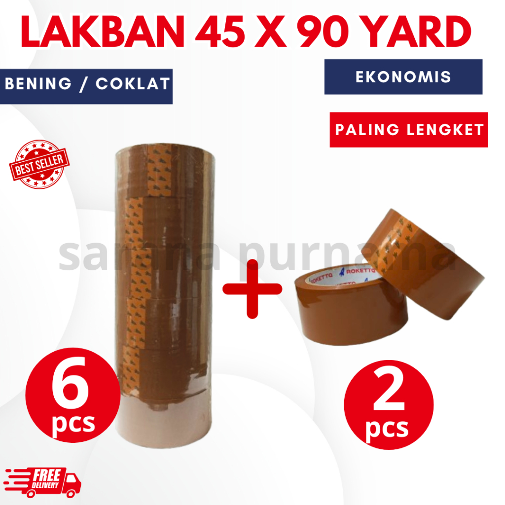 

Paket 8 Pcs [ 6 + 2 ] Lakban Coklat 45 x 90 Yard Setara Daimaru Nachi Termurah Lakban Packing Paket