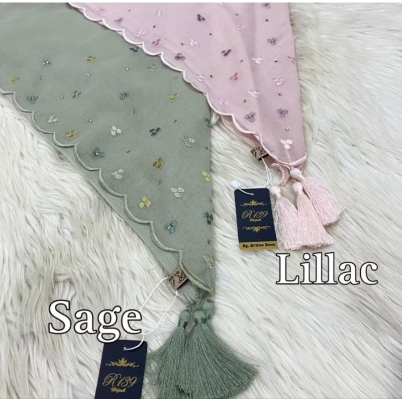 Jilbab segiempat Paris bordir tassel premium