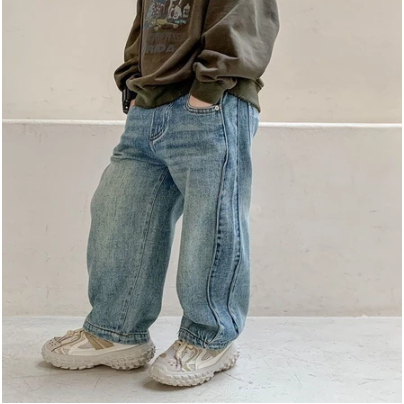 Celana Jeans Lurus Gaya Anak-anak Gaya Baru Celana Gaya Korea Warna Retro