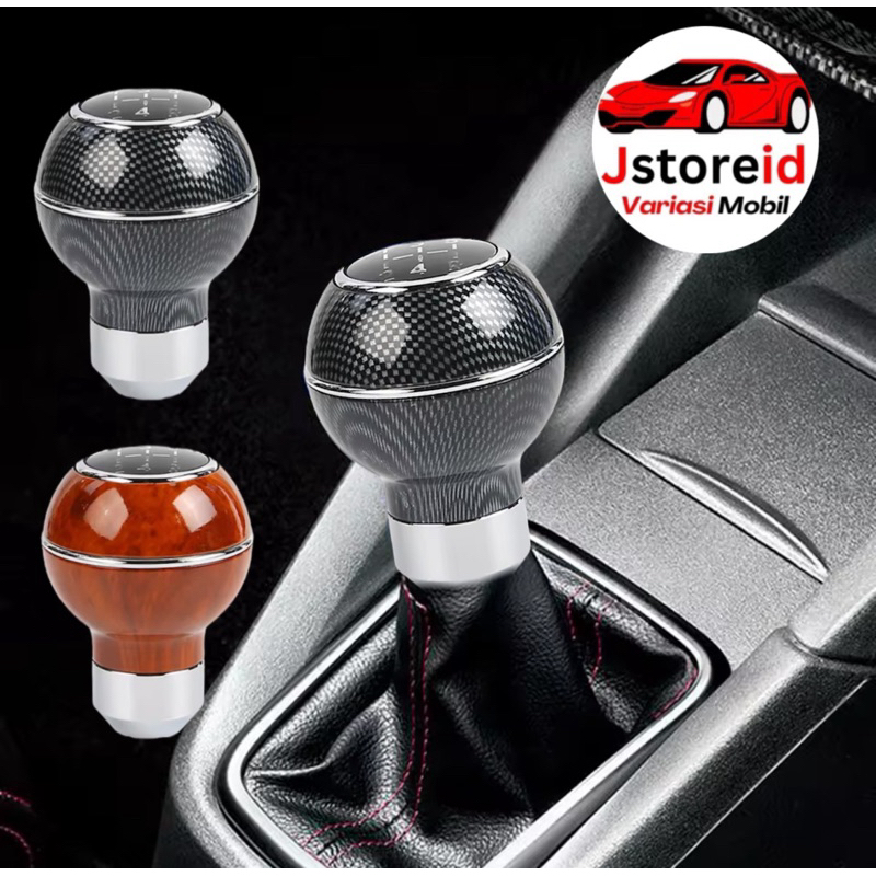 Knob Persneling Gear Shift Mobil Manual 5 Speed Bulat Motif Kayu dan Karbon