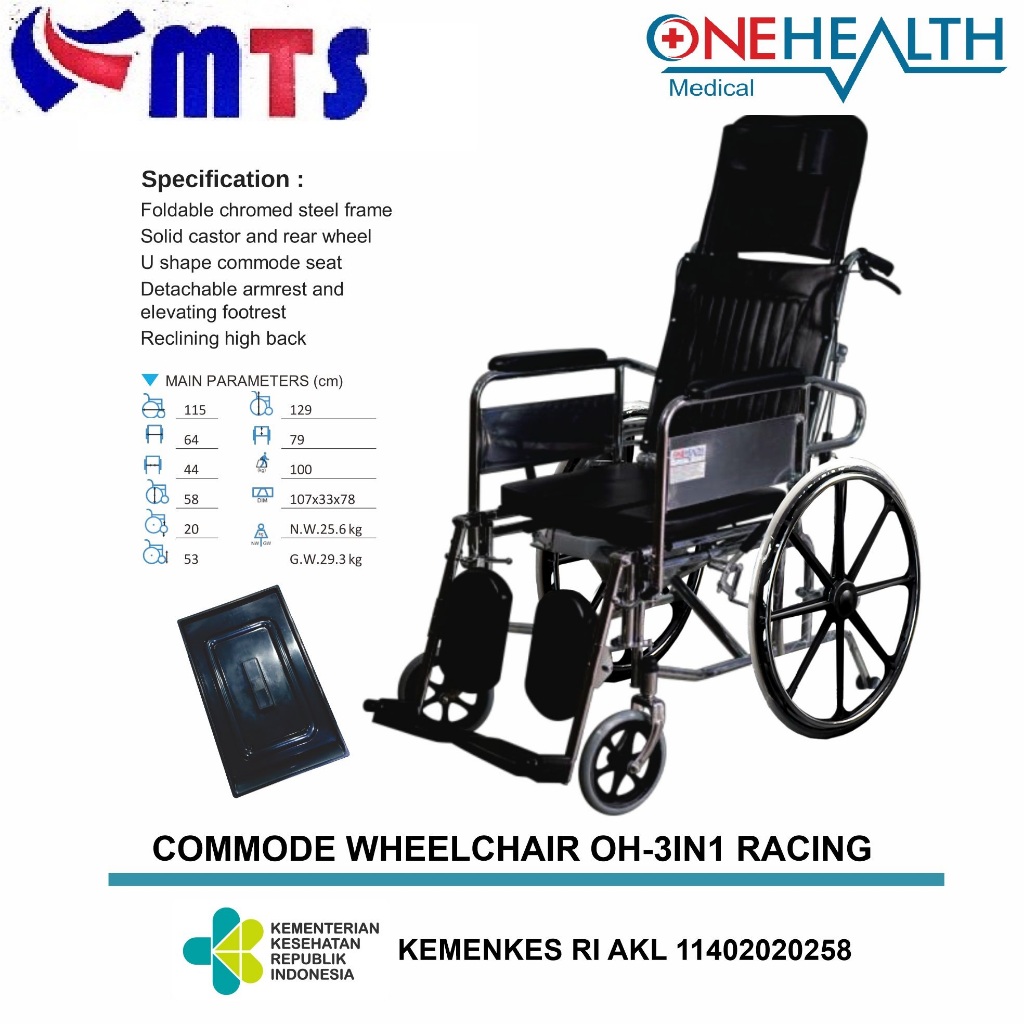 COD - Onehealth Kursi Roda 3 in 1 Velg Racing Commode 3In1 BAB Comode Alat Bantu Jalan