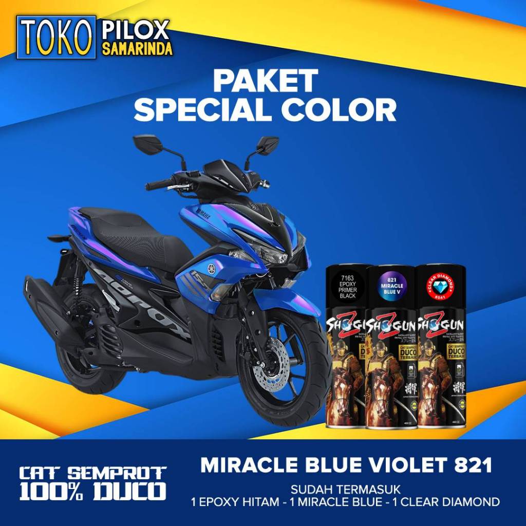 Paket Kaleng Cat Semprot Pilox Cat Bunglon Murah Violet Biru Ungu - Shogun Z Duco Miracle Blue 821