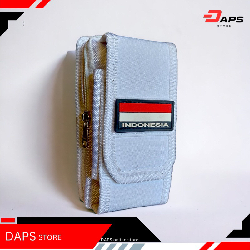 Sarung hp pinggang 2 slot resleting velcro perekat