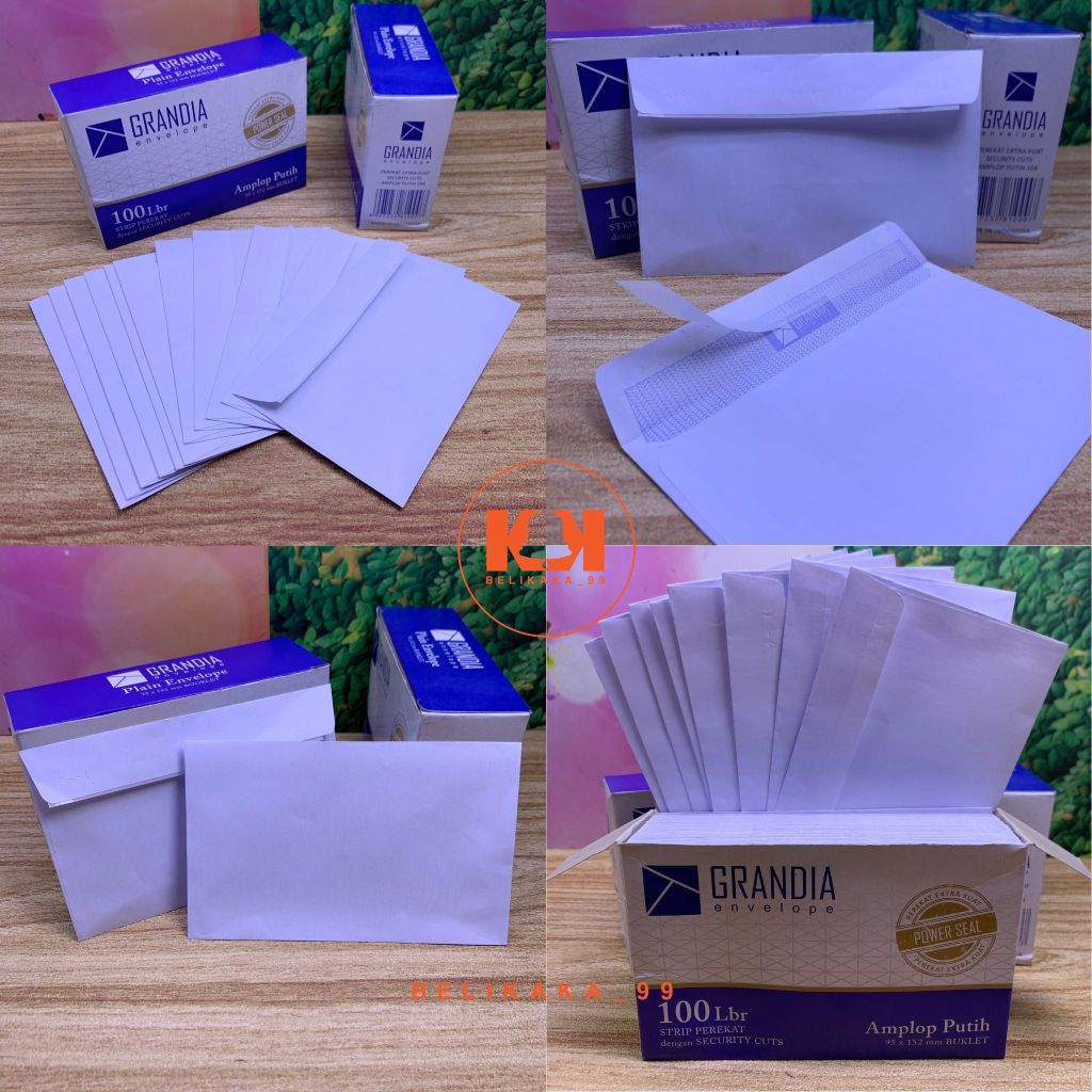 

(100 LEMBAR) AMPLOP PUTIH POLOS 104 PPS UKURAN 95X152 MM BOOKLET ISI 100 PCS MEREK GRANDIA ENVELOPE
