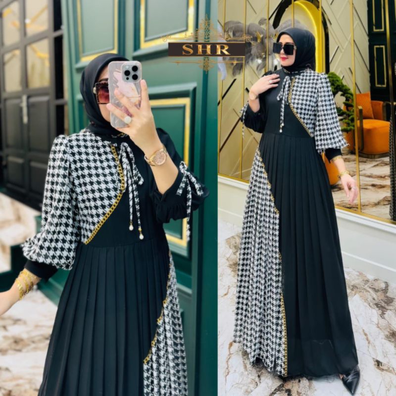 ready  gamis plisket bunga 100% ORI SHR