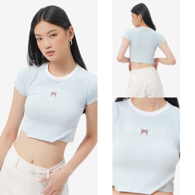 ‼️SALE‼️COLORBOX croptop light blue-Colorbox Crop Top Wanita Kaos Pendek Kekinian Casual Tshirt BROO