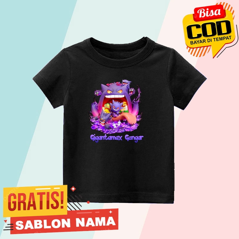 Baju Kaos Anak Gigantamax Gengar / Kaos Anak Laki Laki & Perempuan Custom Nama Gigantamax Gengar