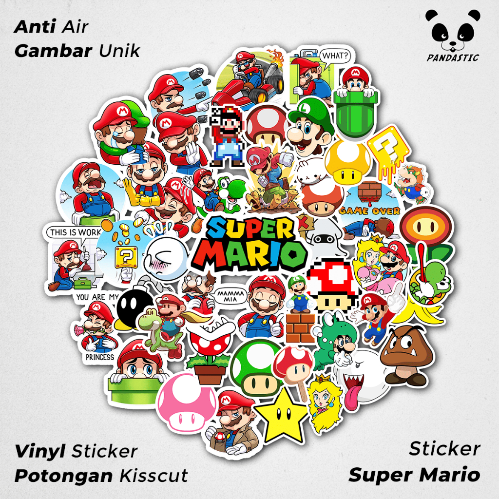 

Stiker Tempel Super Mario Kartun Film Paper Vinyl Dekorasi Laptop Koper Tumbler Kulkas DIY