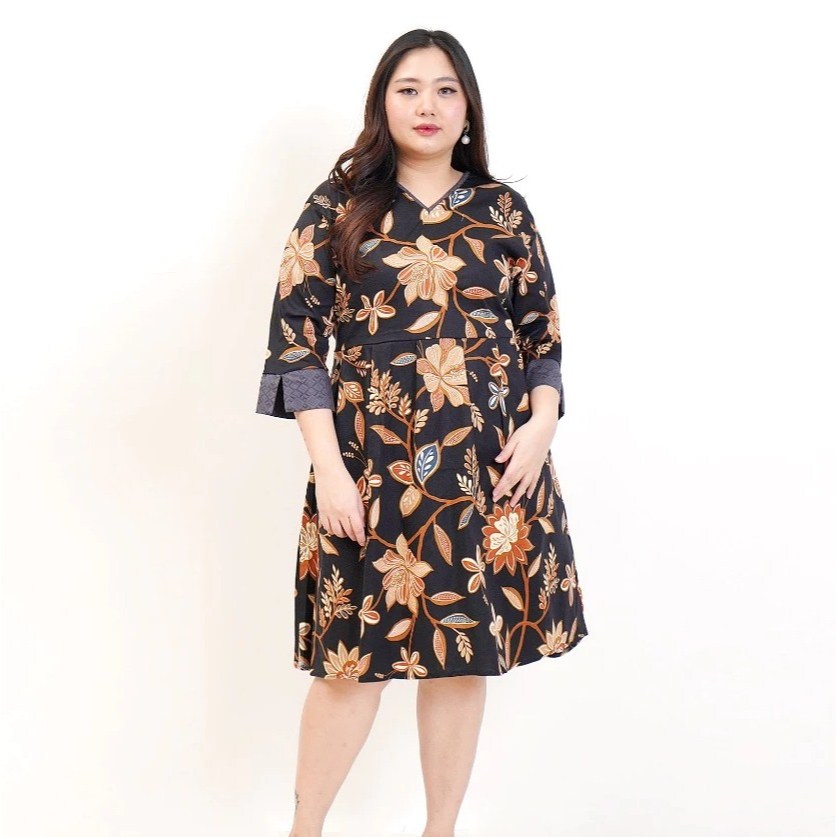 BAJU DRESS BATIK WANITA JUMBO BIG SIZE 020 B PREMIUM OVERSIZE XXL XXXL LD 120 CM KEKINIAN DRESS PEST