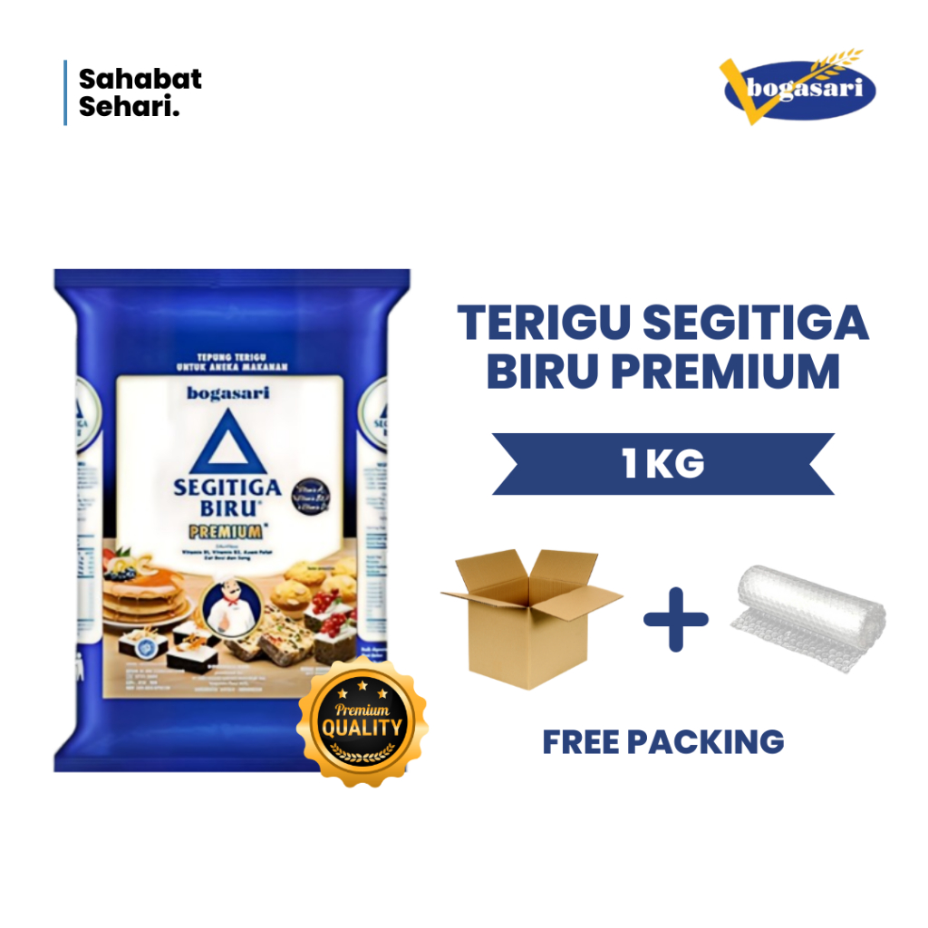

Bogasari Terigu Segitiga Biru Premium 1KG - Free Packing Kardus dan Bubble Wrap