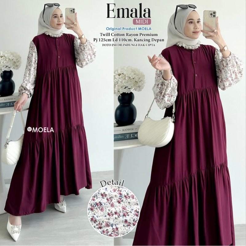 MIDI DRESS KOMBINASI BAHAN RAYON TWILL PREMIUM BY MOELA