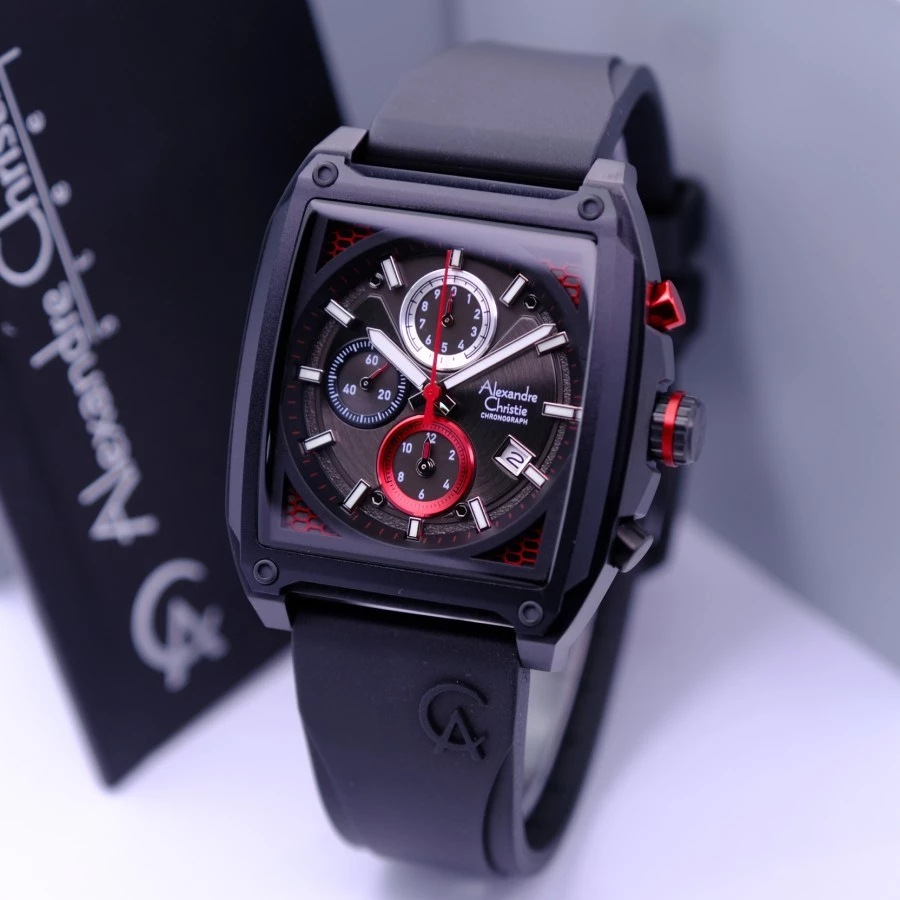 ORIGINAL Jam Tangan Pria Alexandre Christie Karet Garansi Resmi 1 Tahun Persegi Rubber AC 3030 6577 