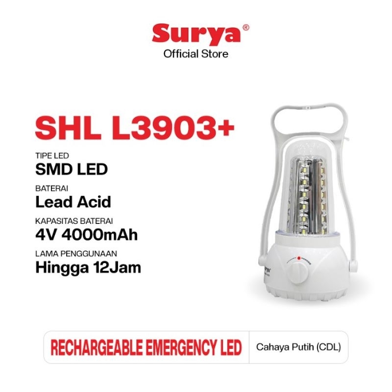 Surya Lampu Senter SHL L3903+ Lampu Emergency LED Rechargeable