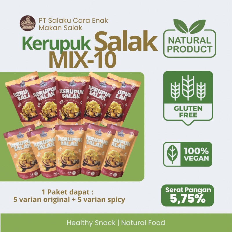 

Paket Mix 10 Kerupuk Salak SALAKU Varian Original + Spicy