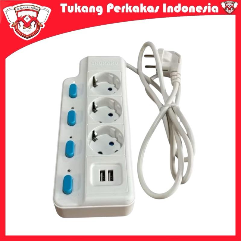 Shukaku premium Stop kontak 3 Lubang 1,5 Meter dengan On/off Di setiap Lubang + 2 Colokan Usb SKU 11