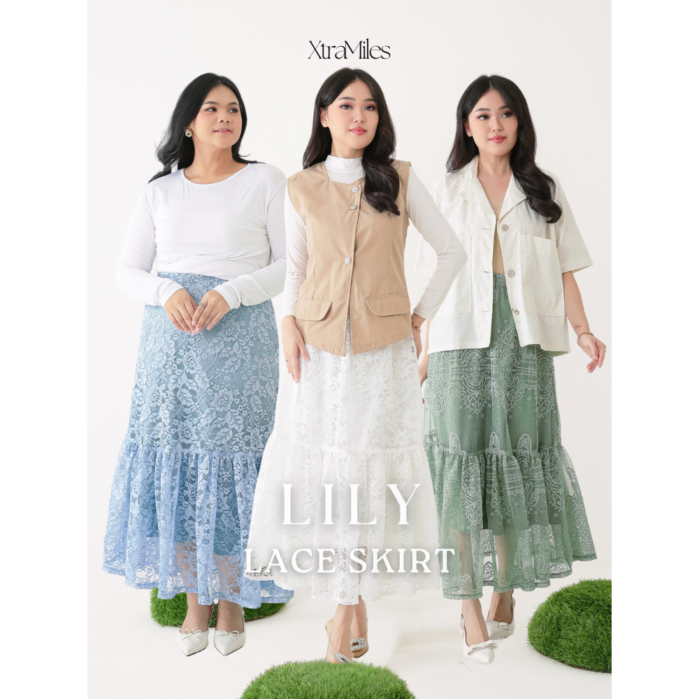 Xtramiles - Lily Lace Skirt 8 Colors | Rok Brukat Lace Midi Skirt Big Size Plus Size