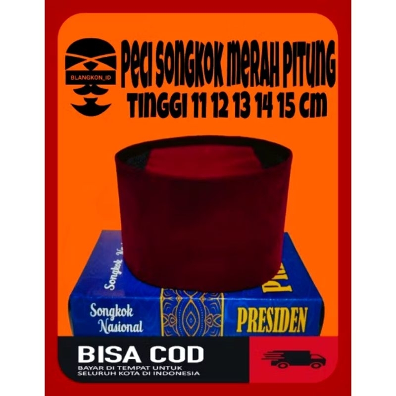 Peci Songkok Merah Pitung Betawi Ac Tinggi 11cm 12cm 13cm 14cm 15cgm Kopyah Premium
