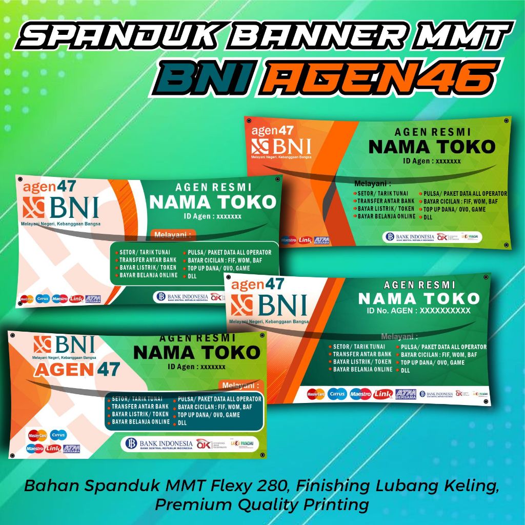 Spanduk Banner MMT Flexy Tebal Agen BNI Agen46 TERBARU Premium Quality