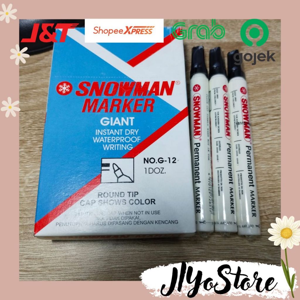 

1pcs Spidol Marker Permanen Snowman Hitam Stationery ATK G-12