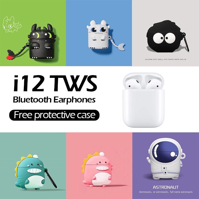 i12 Bluetooth Headset with Cartoon Case Earphone Bluetooth Cover Cute Cartoon Silicone Anti-fall Pro