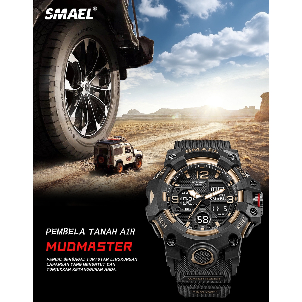 SMAEL 8008 Remaja olahraga jam alarm waktu analog digital jam alarm bercahaya model pasangan tangan 