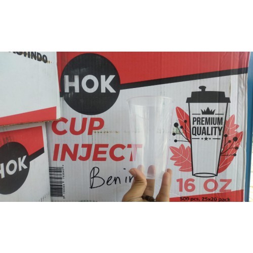 Cup Gelas PP Inject 16oz / 500ml Datar Hok