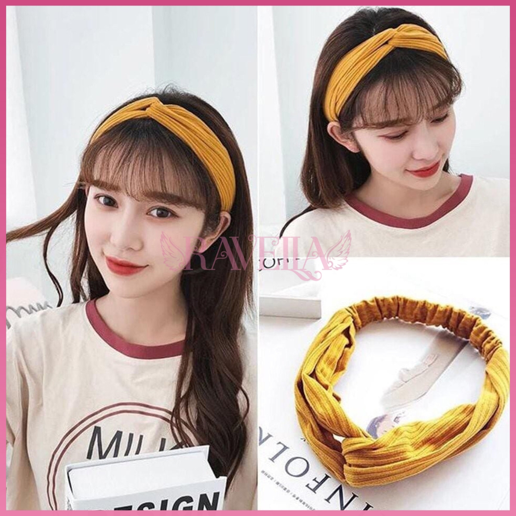 Bando Korea Wanita Dewasa Anak Perempuan Motif Polos Kekinian Aksesoris Rambut Ravellashop