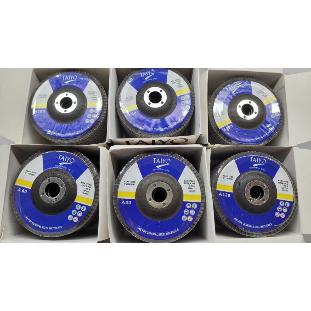 Flap Disc 4 inch Taiyo A40,A60,A80,A100,A120, A240 /Mata Amplas susun Gerinda 4" Taiyo