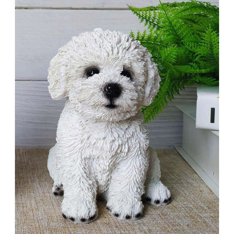 patung resin dekorasi anjing bichon lucu
