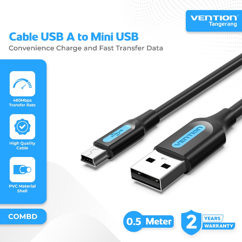 Vention Kabel Data USB 2.0 to Mini USB B For Camera Hardisk Support Charging 2A 0.5 Meter - COMBD