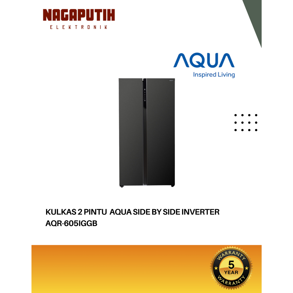 AQUA Kulkas 2 Pintu AQR-605IGGB Side by Side Inverter Garansi Resmi