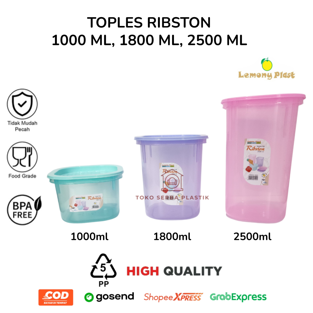 Toples Segi / Sealware Kotak Ribston 1000ml 1800ml 2500ml Lemony Pastel / Toples Kue Nastar Lebaran