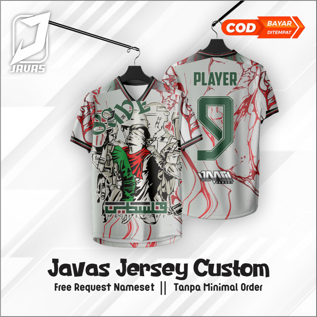 Jersey Futsal Dan Sepak Bola Free Palestina Printing Custom Name Set