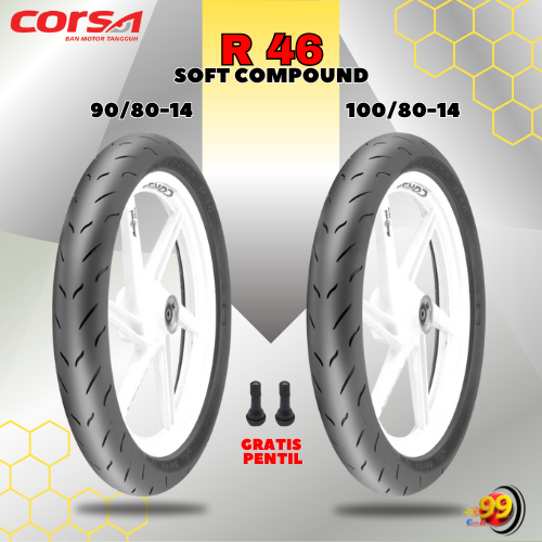 Sepasang Ban Motor Matic SOFT COMPOUND CORSA R46 PLATINUM 90/80-100/80 Ring 14 Tubeless
