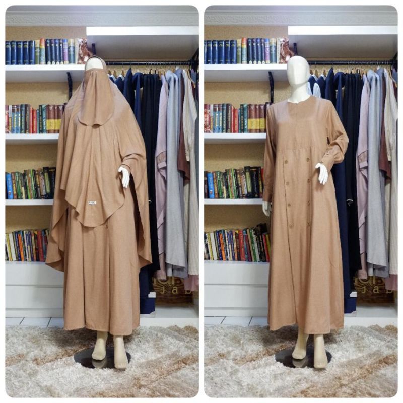 Gamis Set Madina Moca All Size Gamis Bahan Katun Madina