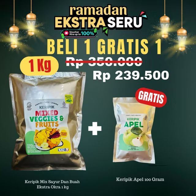 

Xpresstemil - Keripik Mix Sayur Dan Keripik Mix Buah Kemasan 1 Kg Gratis Keripik Apel 100gr