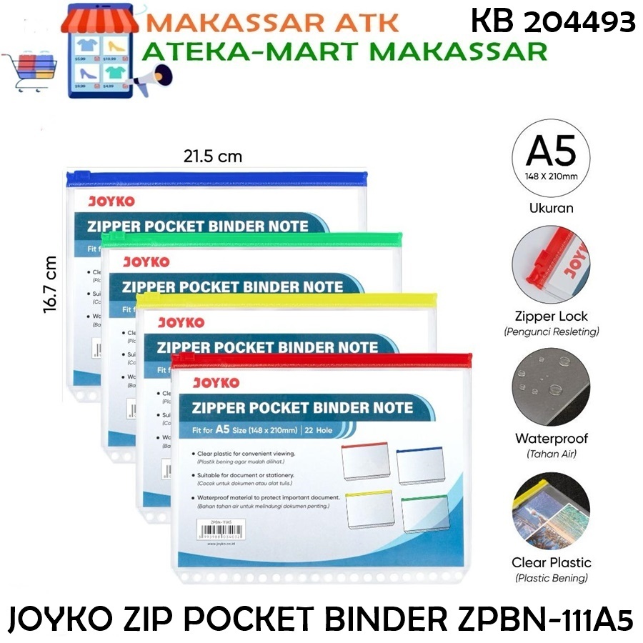 

[1PCS] JOYKO ZIPPER POCKET BINDER NOTE ZPBN-111A5