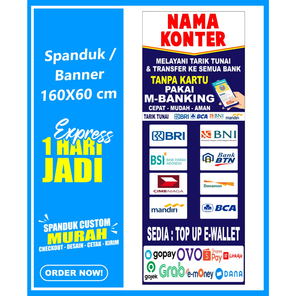 Banner TRANSFER UANG, Spanduk TRANSFER UANG DAN TARIK TUNAI, ukuran 60x160 cm, COD / Banner TRANSFER