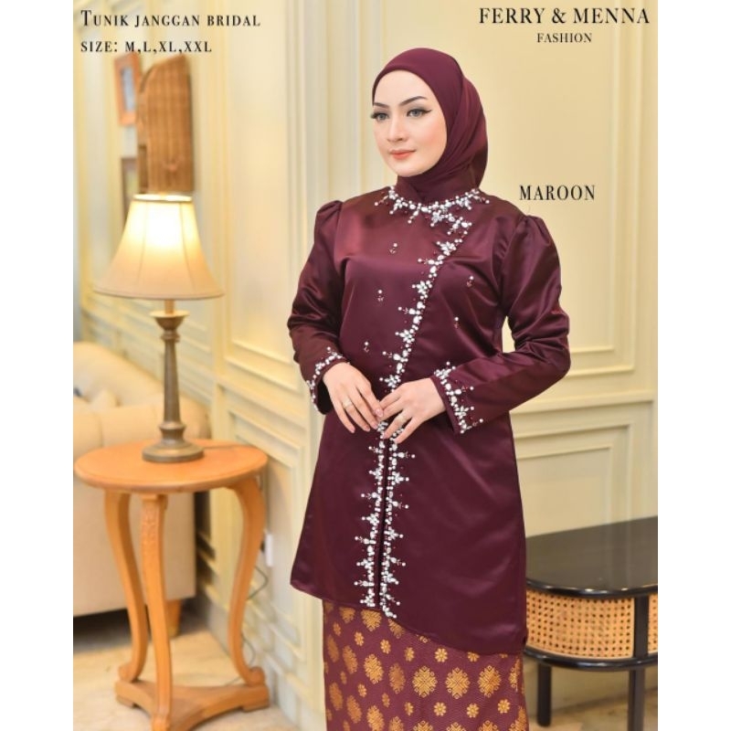 { Free Hijab } Stelan Baju Kurung Melayu Bahan Bridal Baju Kurung Modern Baju Kurung Payet Terbaru S