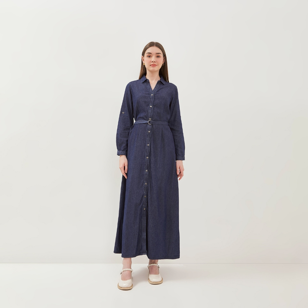 GRAPHIS Denim V Collar Maxi Dress