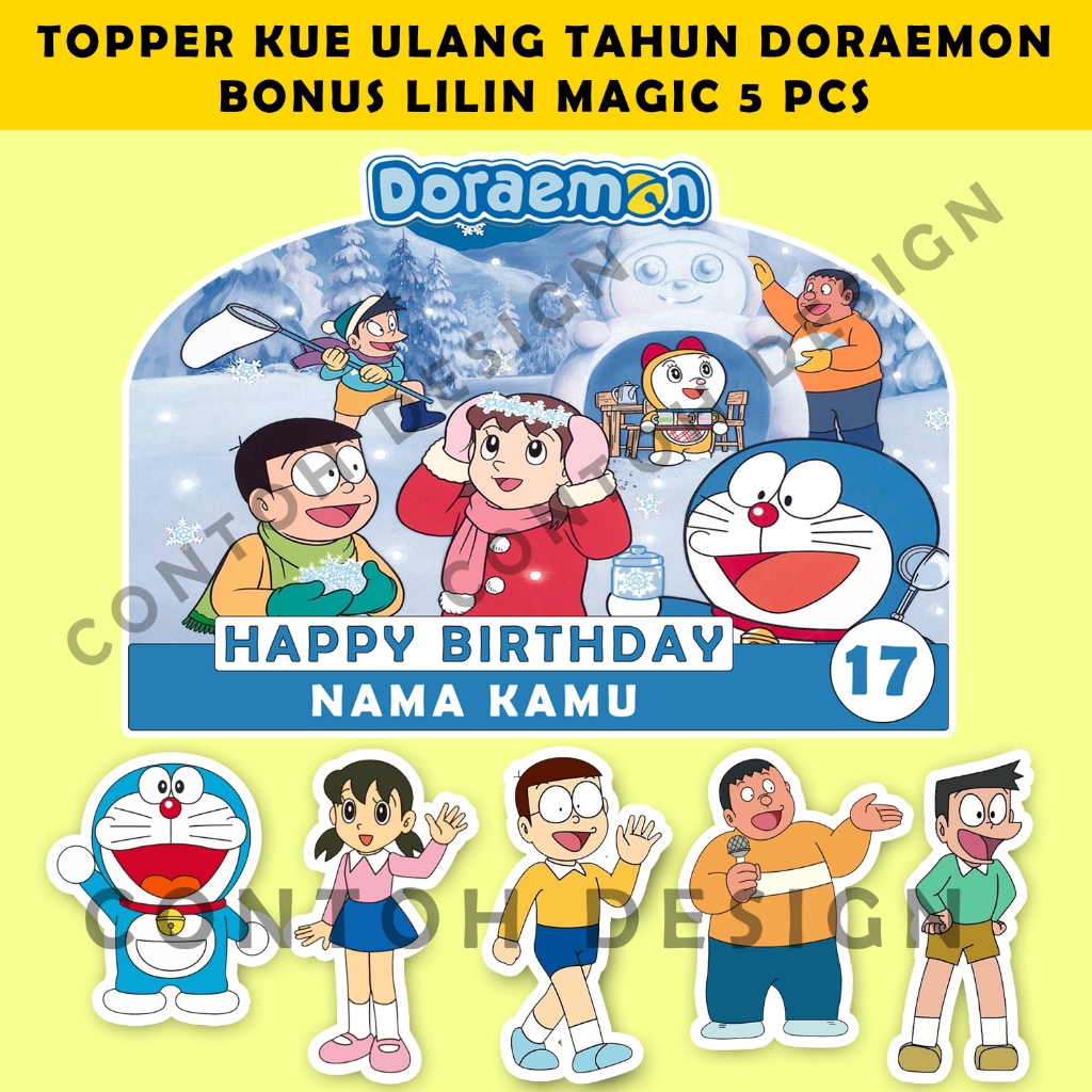 Topper Kue Ulang Tahun Doraemon | Topper Cake Ultah Custom Nama | Dekorasi Kue Ulang Tahun Doraemon