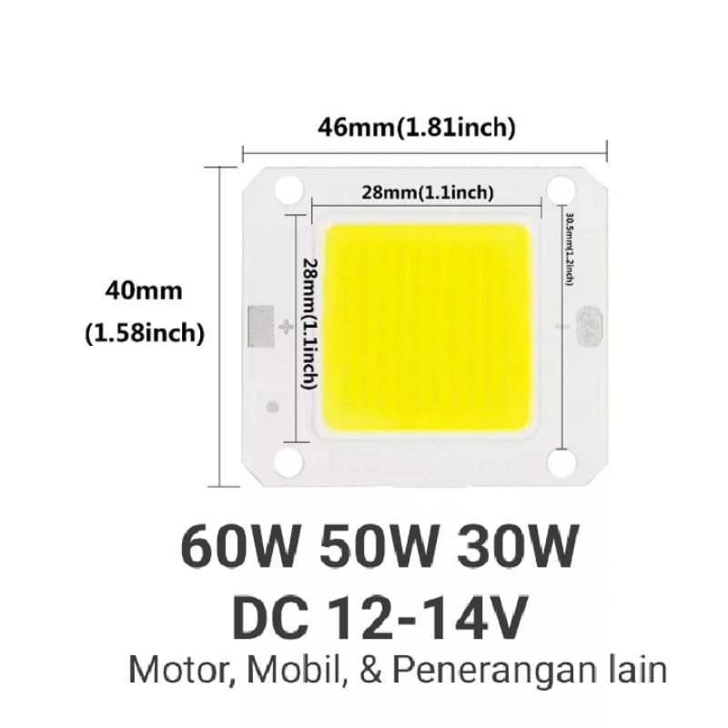 Andorestore (1-2Pcs Led 60W 50W 30W 12V - 14Vdc Hpl Chip Generasi Pju Kobra Lampu Cob Lampu Tembak