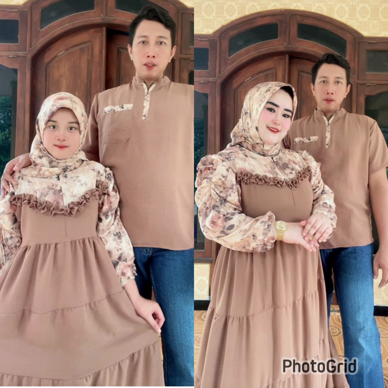 Gamis Kanaya Sarimbit Couple Family Rayon Mix Cringkel Set Hijab