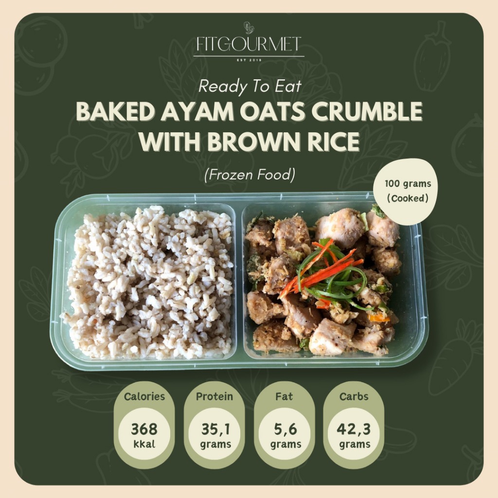 

PROTEIN READY TO EAT Ayam Oats Crumble Low Cal HEALTHY MEAL PREP - 100GR WITH BROWN RICE FROZEN